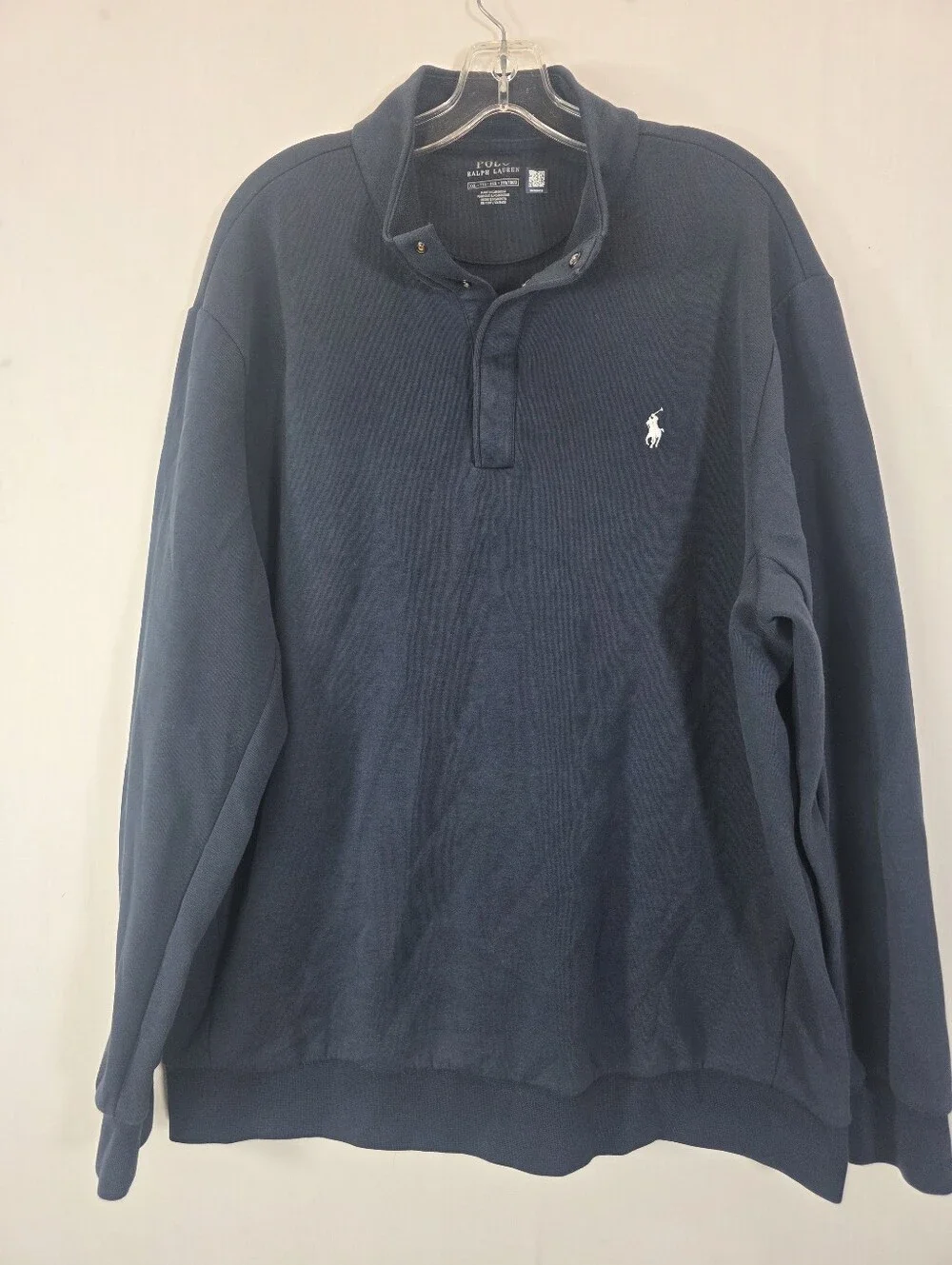 Polo Ralph Lauren Navy Blue Snap Button Mock Neck Sweatshirt Pullover XXL